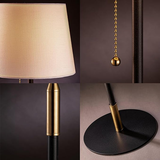 Modern minimalist floor lamp with a pull chain switch and luxury gold handle.