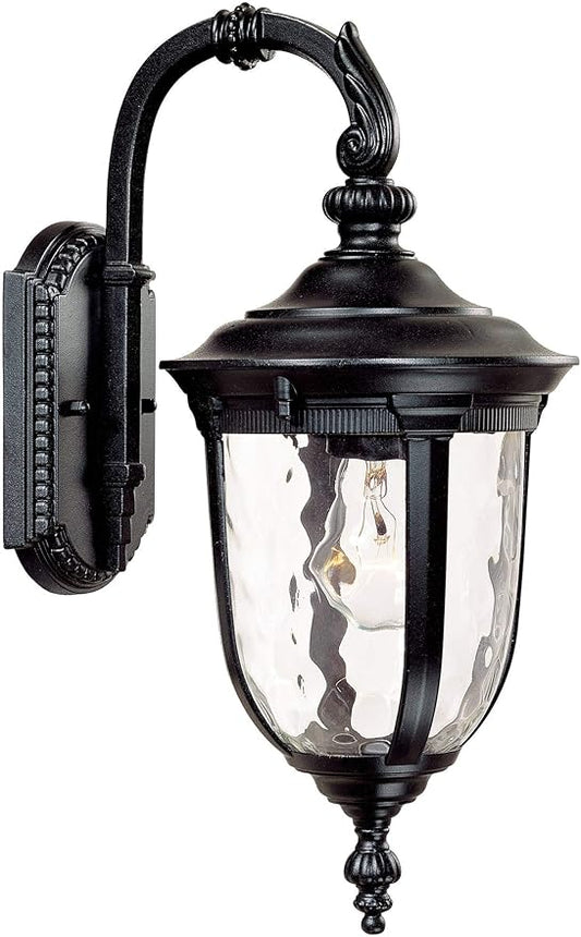 Close-up view of the black aluminum metal frame and textured clear hammered glass panels.