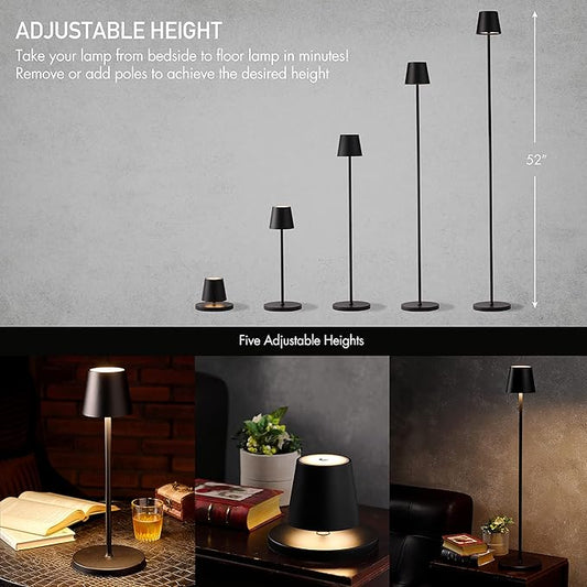 The rechargeable floor lamp illuminating a living room corner, highlighting its portable and versatile design.