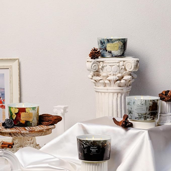 Clear view of the 'Fireside Wood & Glow' scent and 18oz size on the candle's product label for clarity.