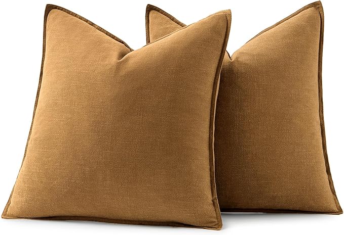 Hazel linen euro sham pillow covers displayed together, showing their warm, inviting shade.