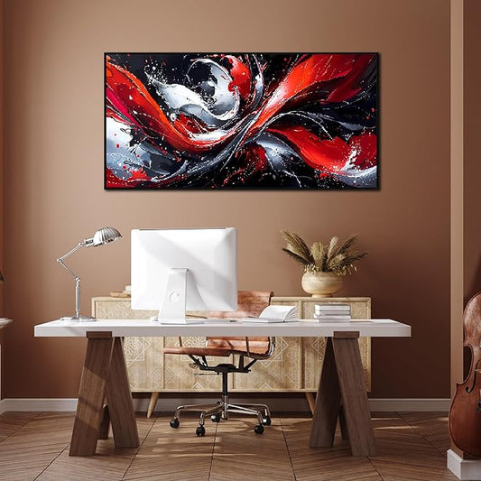 Full view of the 24x48 inch artwork displayed in a contemporary bedroom setting.