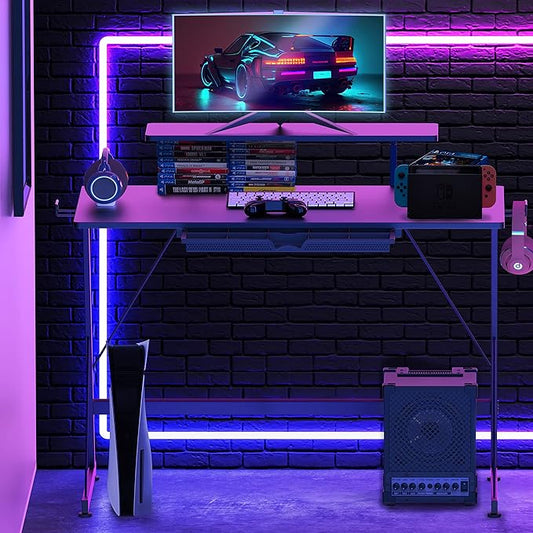 Close-up of the monitor riser, providing an elevated platform for screens.