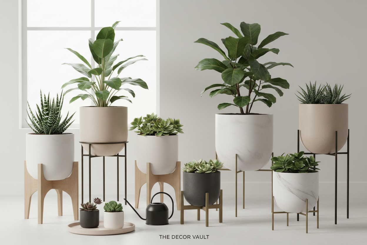 Modern minimalist indoor planters and botanical accessories by The Decor Vault.