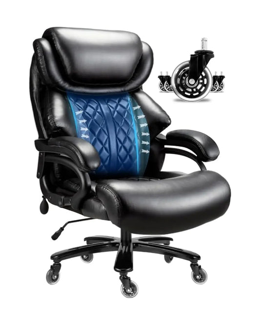 Full view of a black Big and Tall 800lbs executive office chair with a high back.