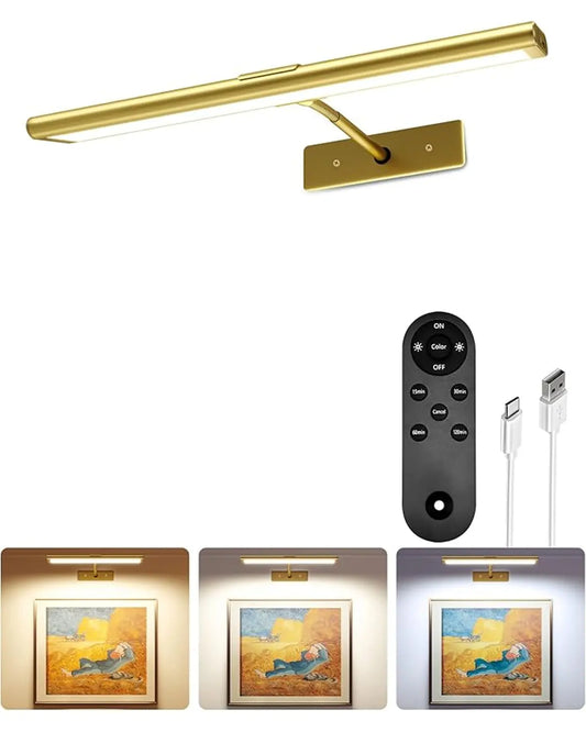 LED Picture Light, 13-inch Rechargeable Wireless Remote Dimmable Magnetic Art Display