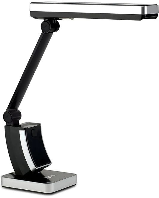 Full view of the black OttLite 13W Slimline Desk Lamp on a modern home office desk.