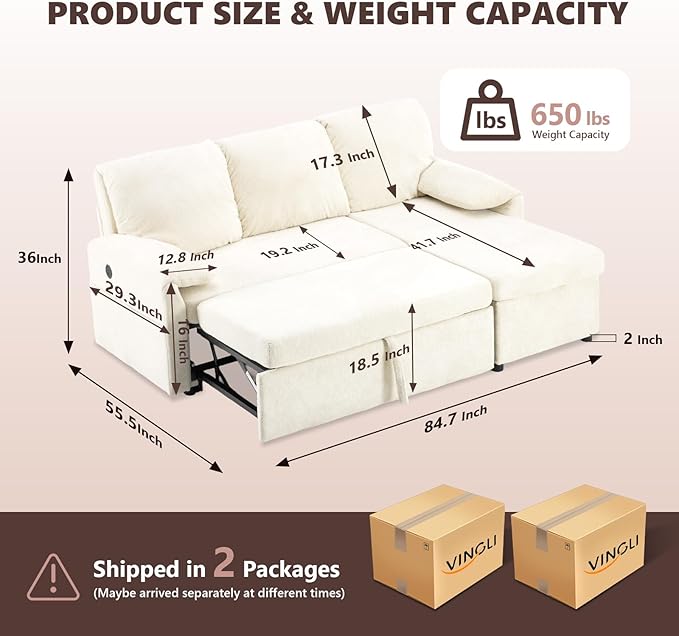 Detail of the built-in USB charging port and convenient side pockets on the sofa.