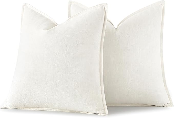 Overhead view of the cream white linen euro sham pillow covers, emphasizing their classic and versatile appeal.