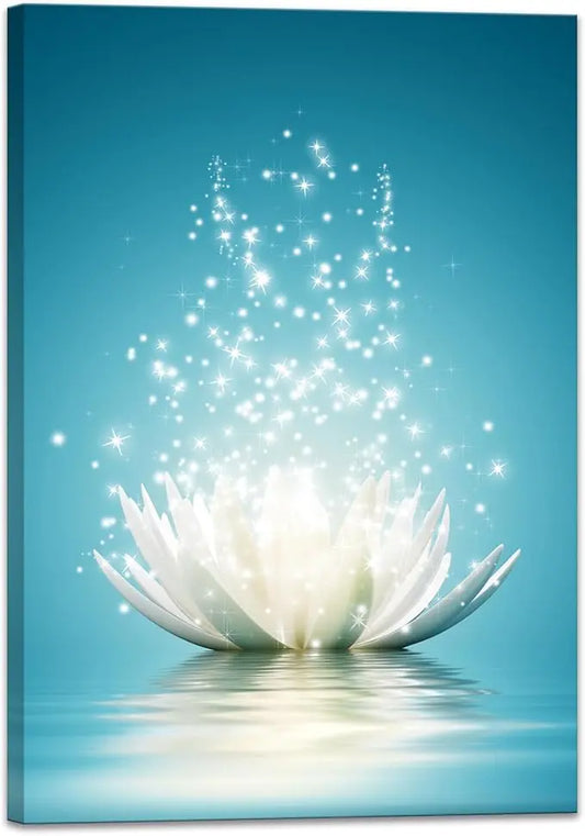 Framed canvas wall art featuring a serene lotus flower design for meditation spaces.