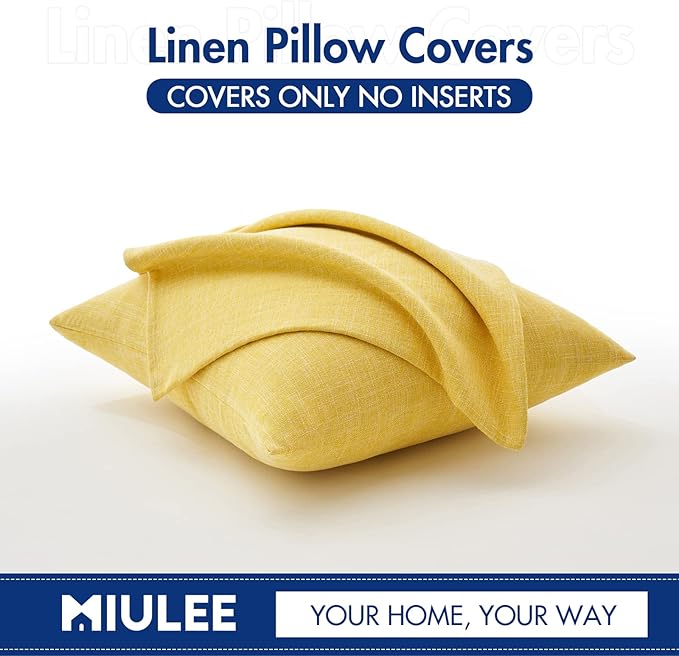 Yellow linen burlap pillow cover enhancing a modern living room setting.