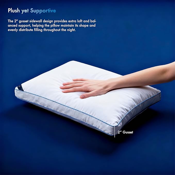 The bed pillow positioned for a side sleeper, demonstrating its ergonomic shape and firmness.