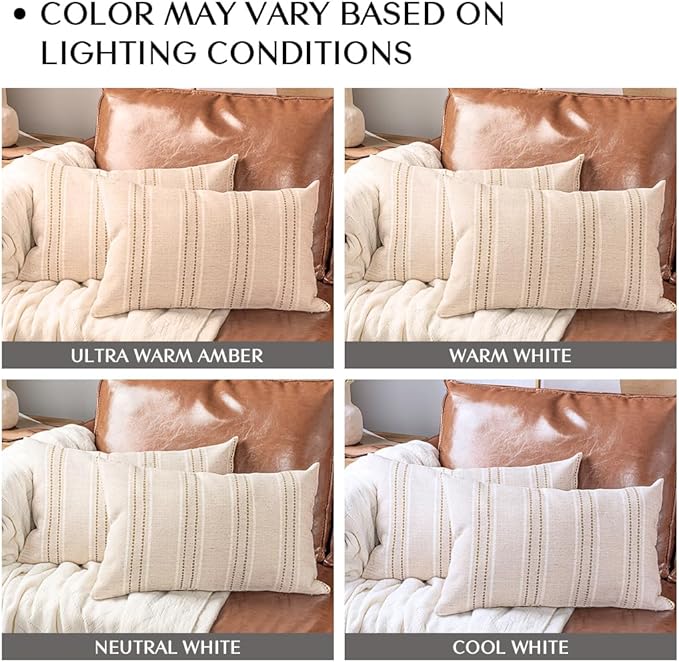 Detail of the hidden zipper closure on the side of the 12x20 inch beige and brown striped pillow cover.