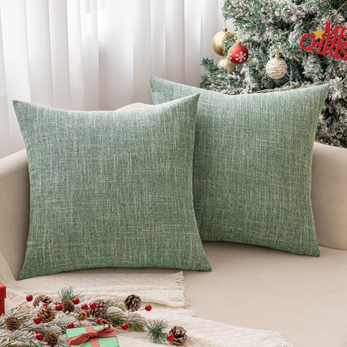 Illustration showing the 16x16 inch dimensions of the sage green pillow cover.