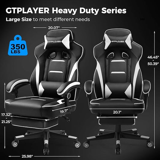 Side profile of the ergonomic white gaming chair, featuring its high back and adjustable lumbar support.