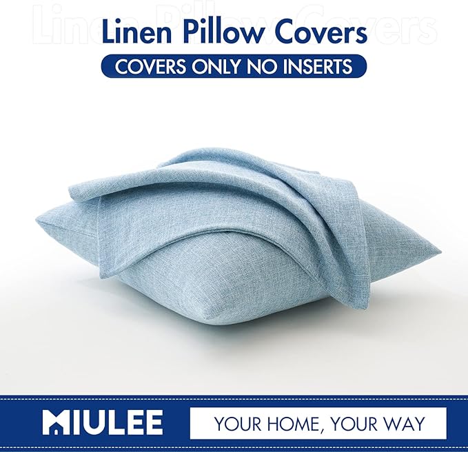 Stack of two light blue Euro pillow covers, highlighting their consistent size and color.