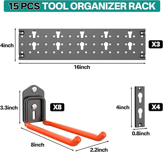 Close-up of the versatile hooks on the storage organizer, holding different items securely.