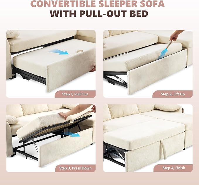 Side view of the beige L-shape sectional, with the storage chaise lid open.