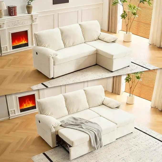 Close-up of the beige cloud-like plush fleece fabric, highlighting its soft texture.