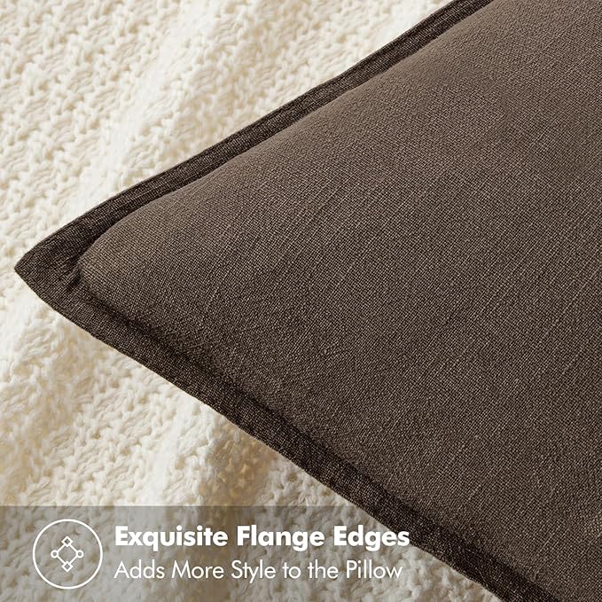 A pair of 18x18 inch dark coffee pillow covers neatly folded, emphasizing their versatile neutral tone.