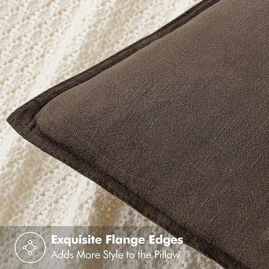 Close-up view of the dark coffee linen fabric, highlighting its subtle woven texture.