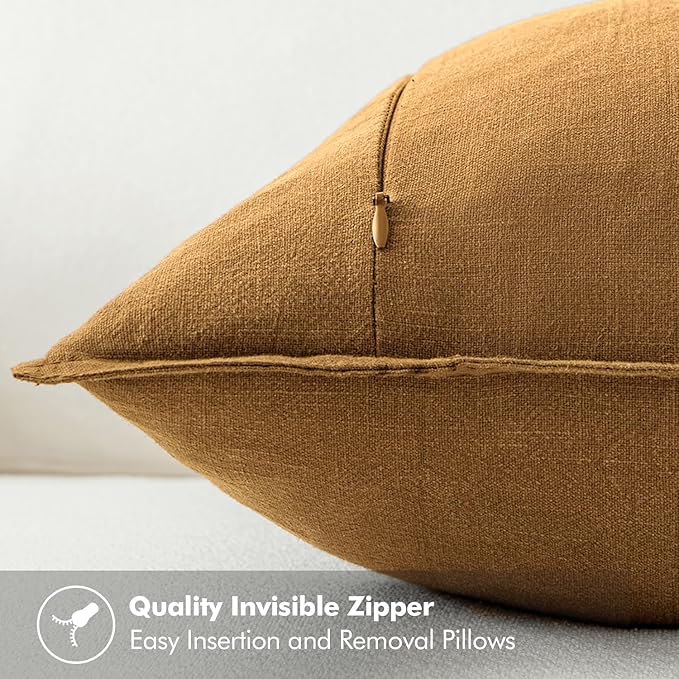 Close-up shot highlighting the natural, earthy texture of the hazel linen fabric.