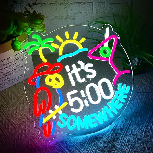 Close-up of the vibrant LED neon light, showcasing the clear acrylic backing and bright colors.