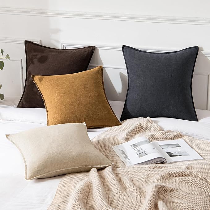 The back of a hazel linen pillow cover, featuring its practical, hidden zipper.