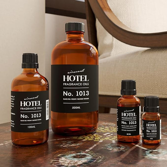 Close-up of the label on the 500ml bottle, featuring 'Black Fig Peony Blonde Woods No. 1013'.