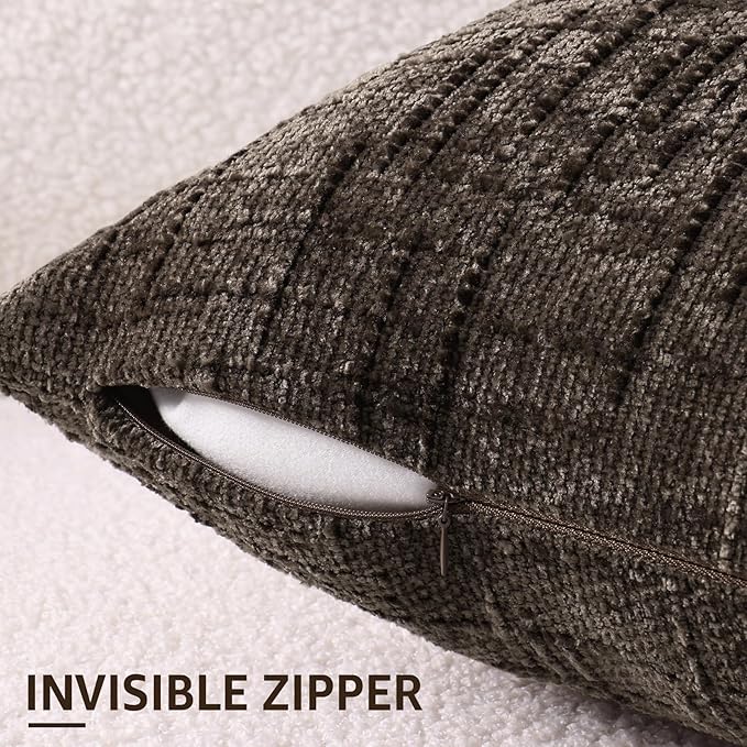 A single 26x26 inch dark brown chenille pillow cover, neatly folded to show its square shape.