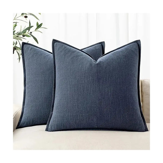 Close-up of the indigo blue linen fabric, revealing its textured weave and rich, captivating hue.