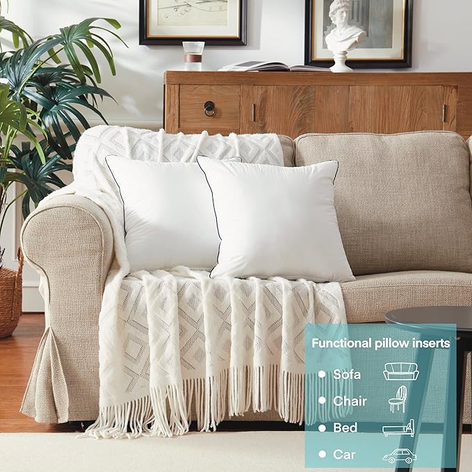 Detailed shot of the clean stitching along the edge of the cotton pillow insert.