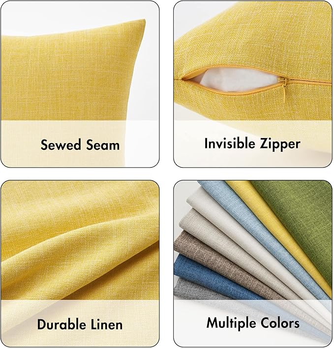 Detail view of the hidden zipper closure on the side of the yellow pillow cover.