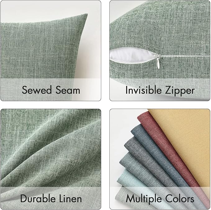 A single sage green farmhouse boho pillow cover laid flat, revealing its finish.